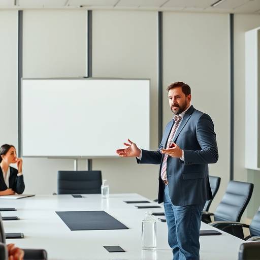 Professional man giving a presentation in a boardroom, representing corporate video production.